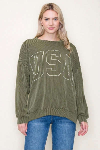 USA Sweatshirt - Olive
