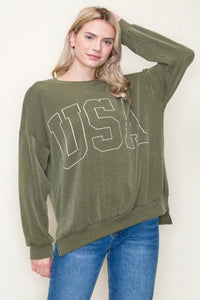 USA Sweatshirt - Olive