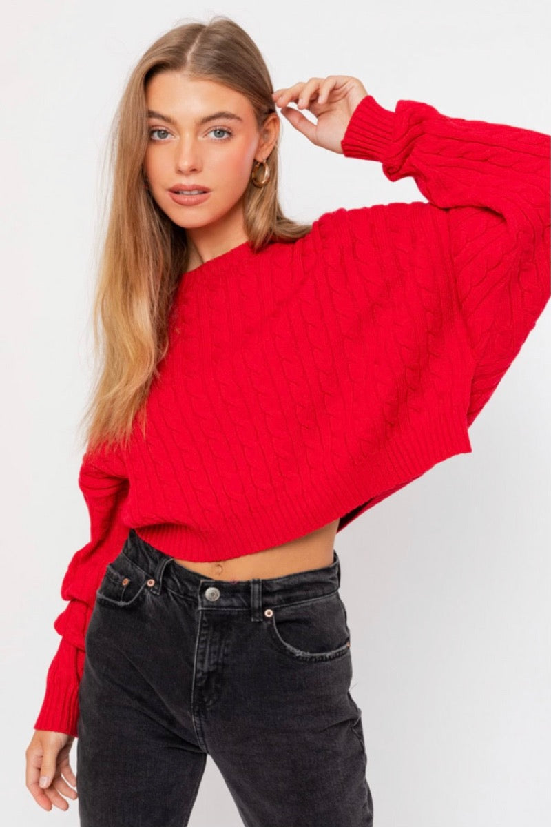 Cable Sweater - Red
